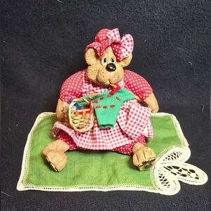 Russ Berrie "Knittens" Sitting Bear from the Christmas Country Folks collection.